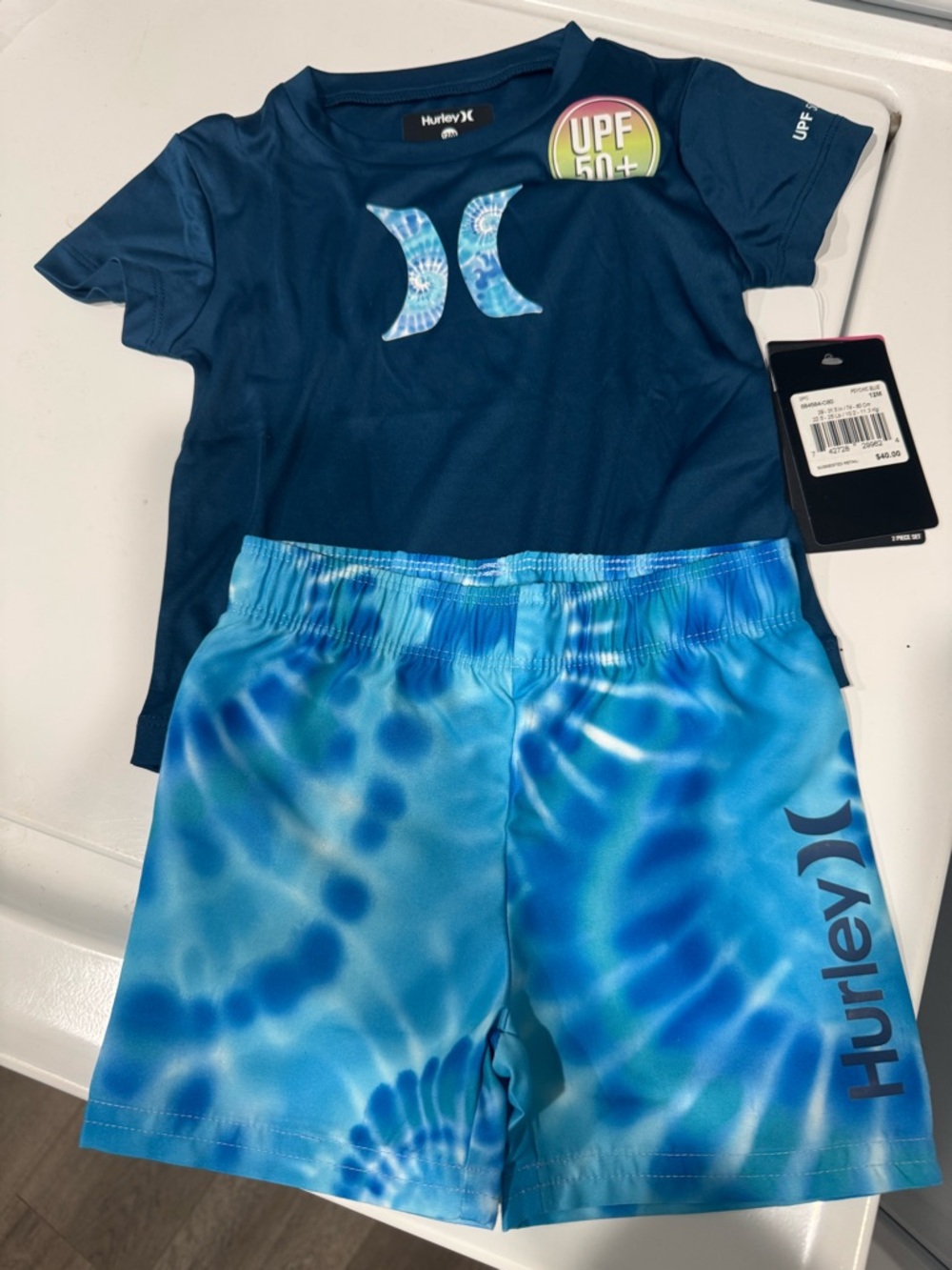 Hurley Navy Rash Guard with Blue Tie-Dye Swim Shorts